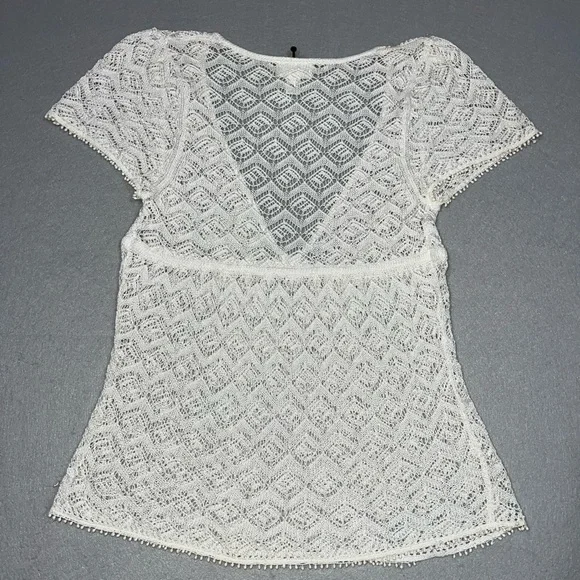 LOFT Cream Lace Knit Top Ann Taylor Crochet - Picture 1 of 3